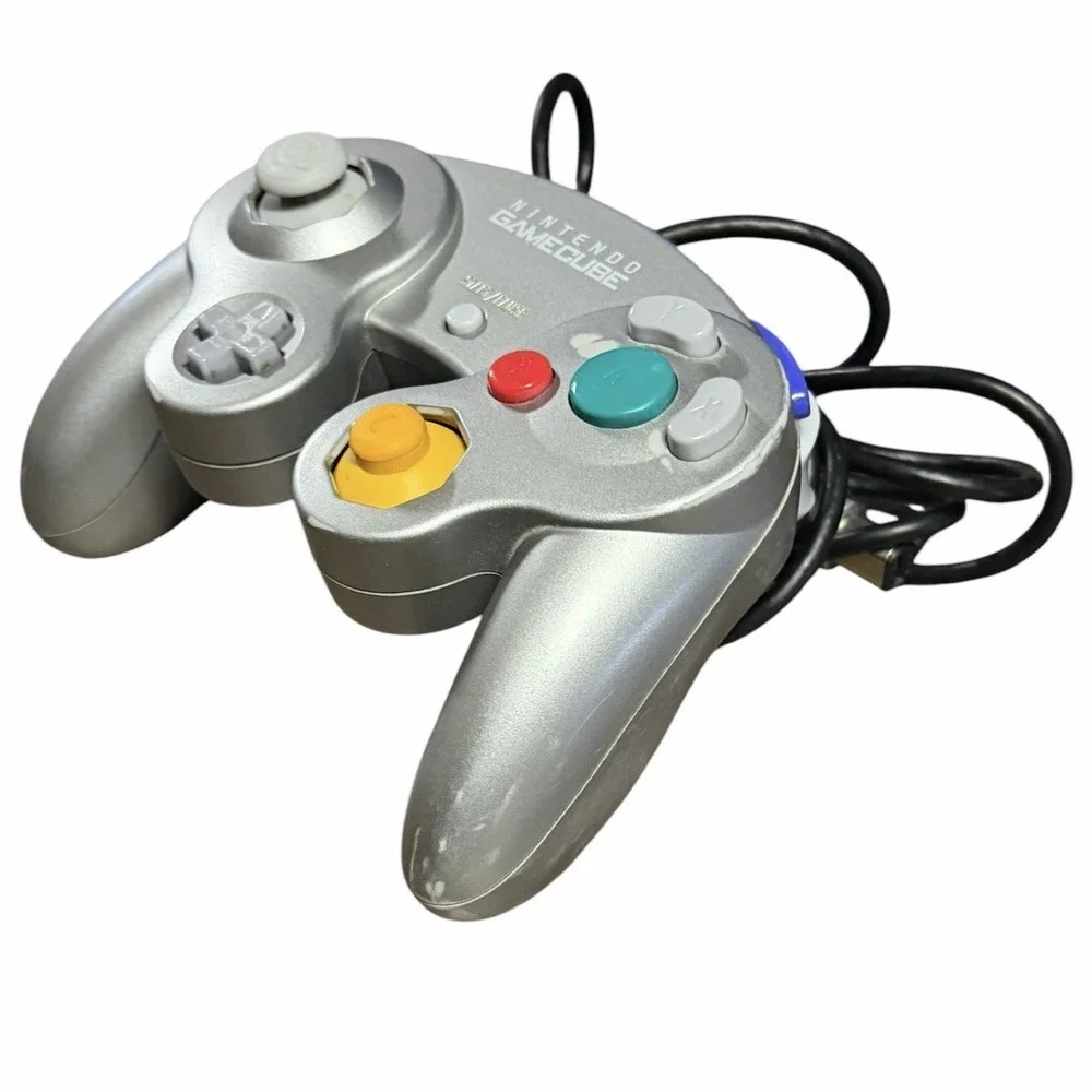 Nintendo GameCube OEM Silver Controller W/Gamestop Turbo Controller Lot (2) READ